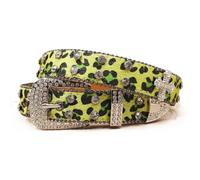 AGUTALITHIC Donna E Uomo Cintura con Strass Leopardati Cristallo Western Scintillante Rivetti a Croce Cinturino in Pelliccia Sintetica con Borchie(115cm/45, A03-Green)