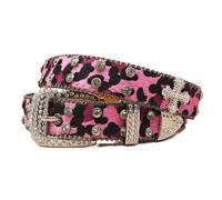 AGUTALITHIC Donna E Uomo Cintura con Strass Leopardati Cristallo Western Scintillante Rivetti a Croce Cinturino in Pelliccia Sintetica con Borchie(115cm/45, A03-Pink)