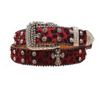 AGUTALITHIC Donna E Uomo Cintura con Strass Leopardati Cristallo Western Scintillante Rivetti a Croce Cinturino in Pelliccia Sintetica con Borchie(105cm/41, B01-Red)
