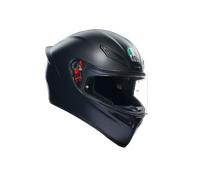 AGV - Casco K1 S E2206, Casco Moto Integrale ECE da Uomo, Stile Racing con Spoiler Aerodinamico, Prese d'Aria e Visiera Antigraffio, Campo Visivo 190°, Predisposizione Interfono, Nero Opaco