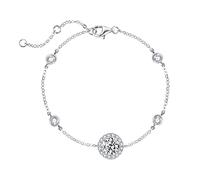 Agvana Bracciale Femme, Bracciale Cubique Rond in argento sterling 925 Halo CZ Classique Simulé Bracciale finto diamante Bijoux Saint Valentin Cadeau d'anniversaire pour Femme
