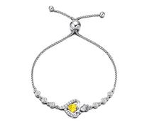 Agvana Bracciali da Donna, Regolabile Braccialetti Cuore Fiore Rosa in Argento Sterling 925, Citrino Portafortuna di Novembre Heart Bracciale Gemma Regalo di Gioielleria per Donna Regalo