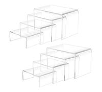 Agwuoetr 8 Pezzi 2 Set Piccoli Rialzi in Acrilico, Espositore in Acrilico Trasparente Spesso, Vetrina da Tavolo Rettangolare da Collezione