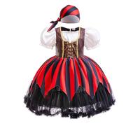 AGYMNX Costume da pirata da bambina con fascia per capelli, maniche corte, linea ad A, morbido abito da pirata, per bambine 3-9Y, colore nero, rosso, 6-7 anni