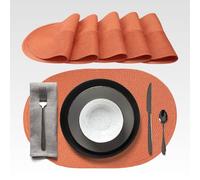 AGYO Set 6 Tovagliette Ovali Intrecciate 44 × 29,5 cm - Placemat in PP Arancione Terra, Antiscivolo, Lavabili e Arrotolabili - Design Elegante per Tavola, Cucina e Outdoor