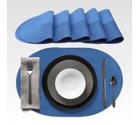 AGYO Set 6 Tovagliette Ovali Intrecciate 44 × 29,5 cm - Placemat in PP Azzurro, Antiscivolo, Lavabili e Arrotolabili - Eleganti per Tavola, Cucina, Outdoor