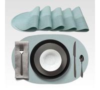 AGYO Set 6 Tovagliette Ovali Intrecciate 44 × 29,5 cm - Placemat in PP Blu Oceano, Antiscivolo, Lavabili, Arrotolabili - Decorazione Elegante per Tavola, Cucina e Outdoor