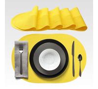 AGYO Set 6 Tovagliette Ovali Intrecciate 44 × 29,5 cm - Placemat in PP Giallo Sole, Antiscivolo, Lavabili e Arrotolabili - Eleganti per Tavola, Cucina, Giardino