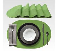 AGYO Set 6 Tovagliette Ovali Intrecciate 44 x 29,5 cm - Placemat Ovali in PP Verde, Lavabili, Antiscivolo e Arrotolabili - Ideali per Tavola, Cucina e Outdoor