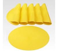 AGYO Set 6 Tovagliette Rotonde Intrecciate Ø 38 cm - Sottopiatti in PP Giallo Sole, Antiscivolo, Lavabili e Arrotolabili - Decorazione Moderna per Tavola, Cucina e Outdoor