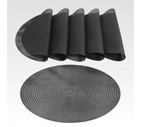 AGYO Set 6 Tovagliette Rotonde Intrecciate Ø 38 cm - Sottopiatti in PP Nero Antiscivolo, Lavabili e Arrotolabili - Decorazione Moderna per Tavola, Cucina e Outdoor