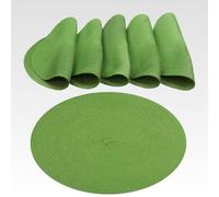 AGYO Set 6 Tovagliette Rotonde Intrecciate Ø 38 cm - Sottopiatti in PP Verde Lime, Antiscivolo, Lavabili e Arrotolabili - Stile Moderno per Tavola, Cucina e Outdoor