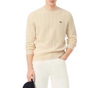 Maglione Lacoste girocollo a trecce in lana cardata Bianco : L