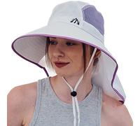 AHAHA Cappello da sole da donna, con bordo largo, protezione solare, cappello estivo da donna, UPF50, cappello da pescatore con grande patta per il collo, bianco, Taglia unica