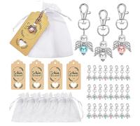 Ahaimy 72 Pezzi Ospiti Ciondolo Set, Matrimonio Battesimo Ciondolo con Sacchetto in Organza e Etichette di Carta Kraft, Portachiavi Angelo per Battesimo Comunione Matrimoni Come Regalo