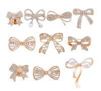AHANDMAKER 10 Pezzi Cristallo Strass Bowknot Spilla 10 Stili Vintage Bowknot Perla Revers Pins Vestito D'oro Accessori Per Le Donne Gioielli Da Festa Regali
