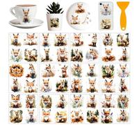 AHANDMAKER 12 fogli di adesivi a trasferimento con volpe, animali e piante, impermeabili, per artigianato, mobili, per cassetti, finestre, tazze, vasi, decorazioni per casa e ufficio, 14 x 14 cm