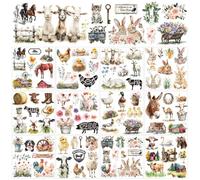 AHANDMAKER 12 fogli di adesivi con animali della fattoria, da strofinare sui trasferimenti, motivo: pollo, mucca, pecora, maiale, anatra, coniglio, per artigianato, vetro, legno, mobili, decorazioni