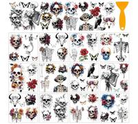 AHANDMAKER 12 fogli di adesivi trasferibili per Halloween, con raschietto, scheletro, farfalla, fiori, strofinare, adesivi per mobili, decorazioni per casa, feste, fai da te, 12 x 13 cm