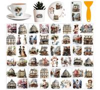 AHANDMAKER 12 fogli di architettura parigina, per mobili da strada, impermeabili, per finestre, in legno, decorazione per la casa e l'ufficio, 14 x 14 cm