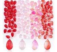 AHANDMAKER 120 pz Perle di Vetro Ceche A Goccia, 4 Colori Perline di Cristallo Trasparenti con Polvere d'oro Scintillio Pendenti Sciolti Perline per Fai da Te Creazione di Gioielli, Rosso&Arancione