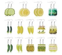 AHANDMAKER 14 paia di orecchini sottaceto acrilico cetriolo orecchini carino verde ciondola sottaceto cetriolo orecchini realistici strani orecchini pendenti gioielli regali per le donne fiocco Tini