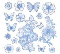 AHANDMAKER 16 toppe ricamate in pizzo, stile misto, motivo farfalla, fiori, da cucire, fai da te, per decorazioni per abiti da sposa (blu)