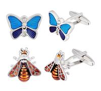 AHANDMAKER 2 gemelli da uomo in oro e argento a forma di api e farfalla, forme miste, in ottone, gioielli per feste di nozze, regali per sposo, damigella d'onore, anniversario, abbigliamento formale