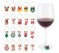 AHANDMAKER 20 Pezzi 20 Stili Ciondoli Natalizi per Calici da Vino, Anelli Ciondolo per Vino Gadget per Feste di Degustazione Marcatori per Bicchieri Identificazione Ciondoli per Vino per Forniture