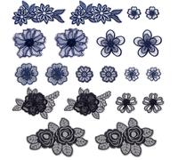 AHANDMAKER 20 Pz 3D Fiore Pizzo Ricamo Applique, Floreale Cucire Su Patch Blu Scuro Fiore Corona Pizzo Patch Tessuto per Abbigliamento Riparazione di Matrimonio Sposa Abito da Sera Costume