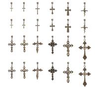 AHANDMAKER 24 ciondoli a forma di croce in lega in stile tibetano, forniture artigianali per collane fai da te, bracciali, gioielli, accessori, bronzo antico, Lega di acciaio
