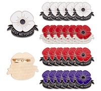 AHANDMAKER 24 spille in metallo a forma di fiore, in 4 colori, per commemorazione, commemorative, con scritta in lingua inglese "Lest We Forget", smaltate, per veterani, commemorazioni, feste