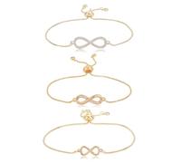 AHANDMAKER 3 bracciali dorati a forma di infinito da donna, in stile 3, placcati in oro 14 carati, regolabili, con infinito semplice, per gioielli da donna, 12,5 cm