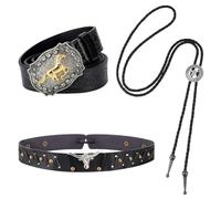 AHANDMAKER 3 fasce per cappello da cowboy accessori da cowboy per uomo cintura a catena e cravatta a stella e fascia regolabile per cappello rurale occidentale cinture per cappello da cowboy, Nero ,