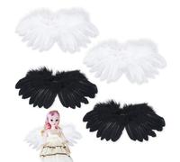 AHANDMAKER 4 mini ali d'angelo per artigianato, in bianco e nero, con piume, ali d'angelo, morbide, per albero di Natale, decorazioni fai da te, peluche, 9 x 19 x 0,6 cm