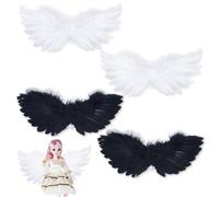 AHANDMAKER 4 mini ali di angelo per il fai da te, in bianco e nero, con piuma, ali morbide e soffici, per ornamenti fatti in casa (4 x 8,5 (5) cm)