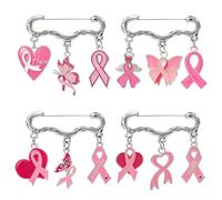 AHANDMAKER 4 spille per la sensibilizzazione sul cancro al seno, con nastro rosa, a forma di farfalla, cuore, nastro, in metallo smaltato, per donne, beneficenza, eventi sociali, abbigliamento, zaini