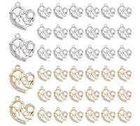 AHANDMAKER 40 ciondoli a forma di cuore in 2 colori, a forma di cuore, a forma di cuore, con strass, per la creazione di gioielli, collane, orecchini, regali fai da te