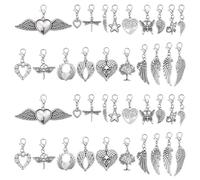 AHANDMAKER 40 ciondoli da agganciare, 20 stili, con ali e cuori in argento antico, con chiusura a moschettone, per la creazione di gioielli