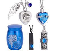 AHANDMAKER 5 collane con urna per ceneri, in acciaio inox, per cremazione, piccoli contenitori per ceneri di animali domestici, cuboidi, colonne, gioielli commemorativi per donne e uomini, 5 stili