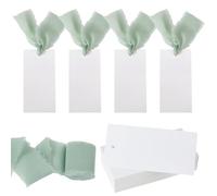 AHANDMAKER 50 etichette in cartone, 9,9 x 5,5 cm, vuote, segnaposto, etichette regalo, con nastro verde con frange, biglietti da tavolo per matrimoni, cene, feste, anniversari, eventi