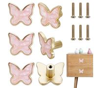 AHANDMAKER 6 pomelli a farfalla per cassetti, in materiale di conchiglia, graziosi, rosa, decorativi, per armadietti, cassetti, bagno, guardaroba, 2,8 x 3,2 x 2,2 cm