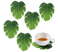 AHANDMAKER 6 sottobicchieri verdi con foglie di Monstera, sottobicchieri per piante della giungla, sottobicchieri in finto vegetale per bevande, tovagliette da caffè per inaugurazione della casa,
