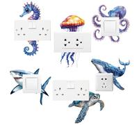 AHANDMAKER 6 x pannelli interruttori della luce adesivi Marine Elements Design animali marini adesivi per interruttore della luce, prese da parete per camera da letto soggiorno 7 x 7 pollici