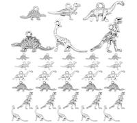 AHANDMAKER 72 pezzi, 6 stili, ciondolo a forma di dinosauro, in stile tibetano, forma di dinosauro, ciondolo a forma di animale, da appendere, per collane fai da te, gioielli fai da te, colore argento