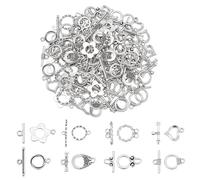 AHANDMAKER 8 chiusure a bottone, 80 pezzi, stile tibetano, chiusura per gioielli, chiusura a T, in metallo, per collane, bracciali, creazione di gioielli, fai da te, artigianato antico, colore argento
