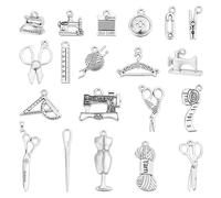 AHANDMAKER 80 ciondoli a forma di strumento da cucito, 20 stili, in argento anticato, per la creazione di gioielli, in lega tibetana, gioielli, forbici, bottoni, accessori per collane e braccialetti
