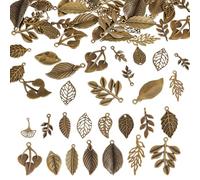 AHANDMAKER 96 pezzi 16 diversi ciondoli a forma di foglia d'albero a forma di foglie cave, in bronzo antico, ornamenti in metallo per la creazione di gioielli, collane, bracciali e lavori di bricolage