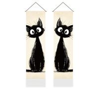 AHANDMAKER Arazzo da parete a forma di gatto nero, divertente, con nappe, per camera e ufficio, 1,16 x 0,33 m