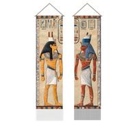 AHANDMAKER Arazzo da parete in stile antico egiziano, faraoni e geroglifici, lungo arazzo verticale da appendere alla parete, motivo retrò egiziano, con nappe, per camera da letto e soggiorno, 110 x